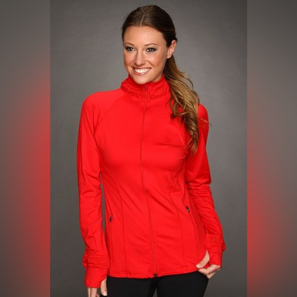 SPANX Jackets & Blazers - SPANX Active Contour Jacket Vibrant Red zip Front ruched collar and cuff detail